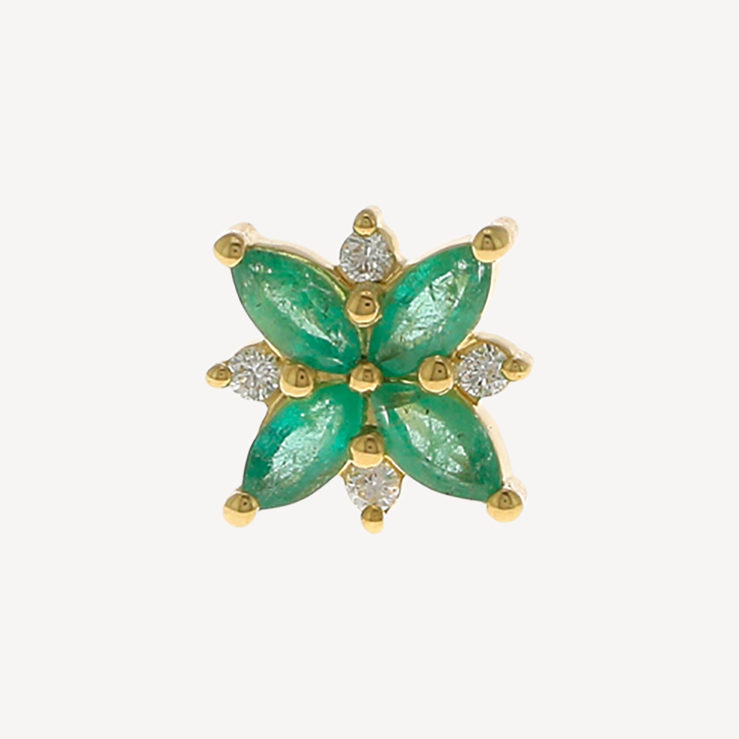 Piercing Stud Flower Emerald 4 Marquises Yellow Gold