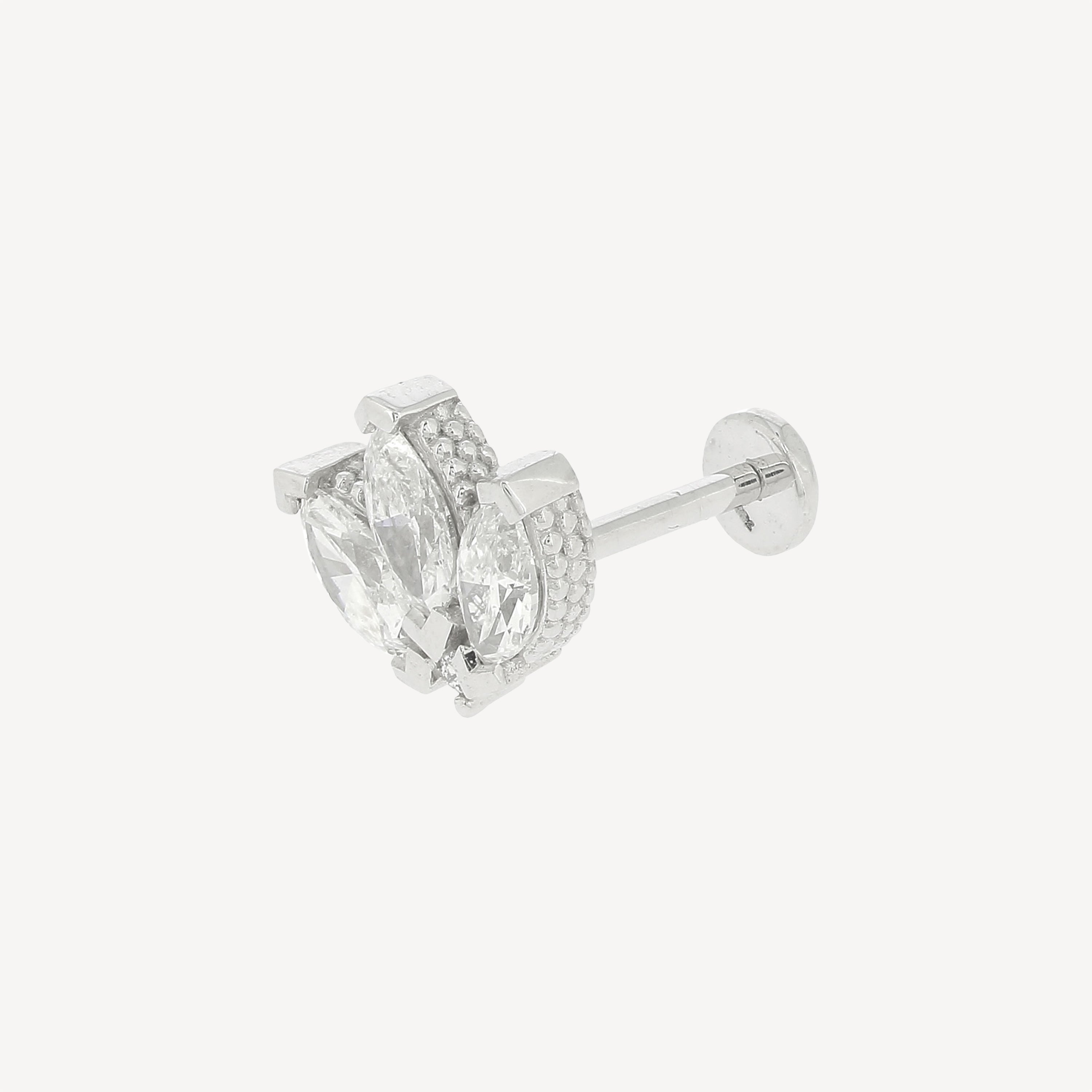 Piercing Stud Flower Marquise White Gold