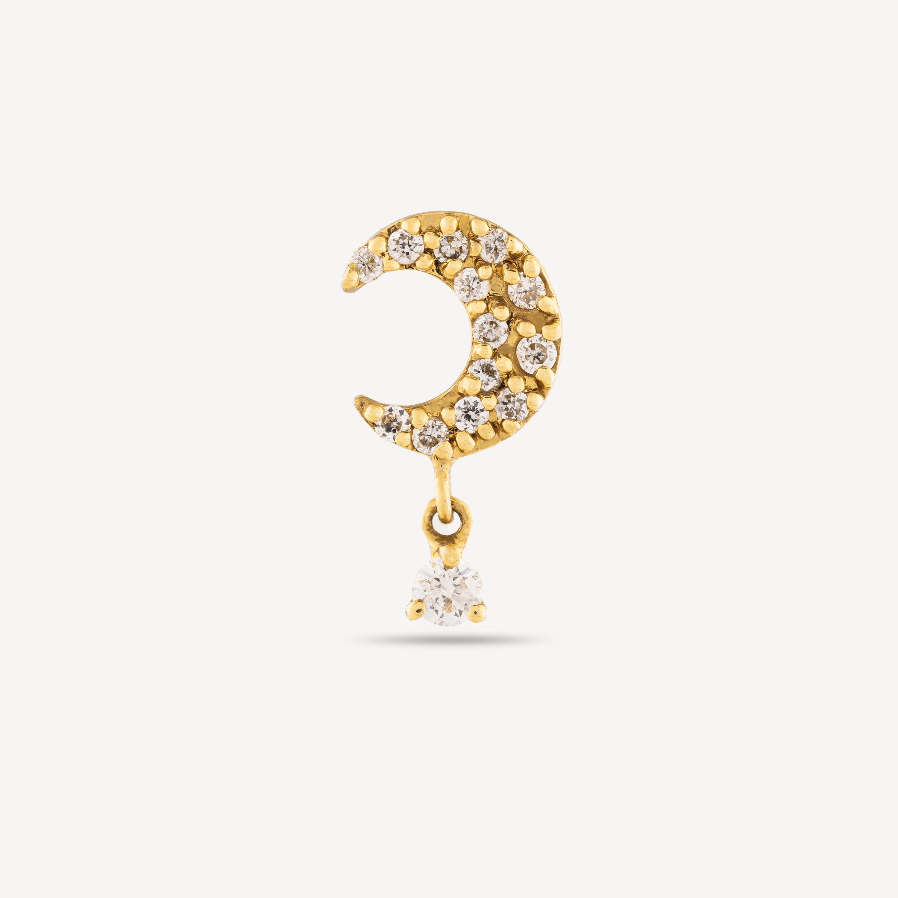 Stud Lune Mini Diamant Pampille Yellow Gold