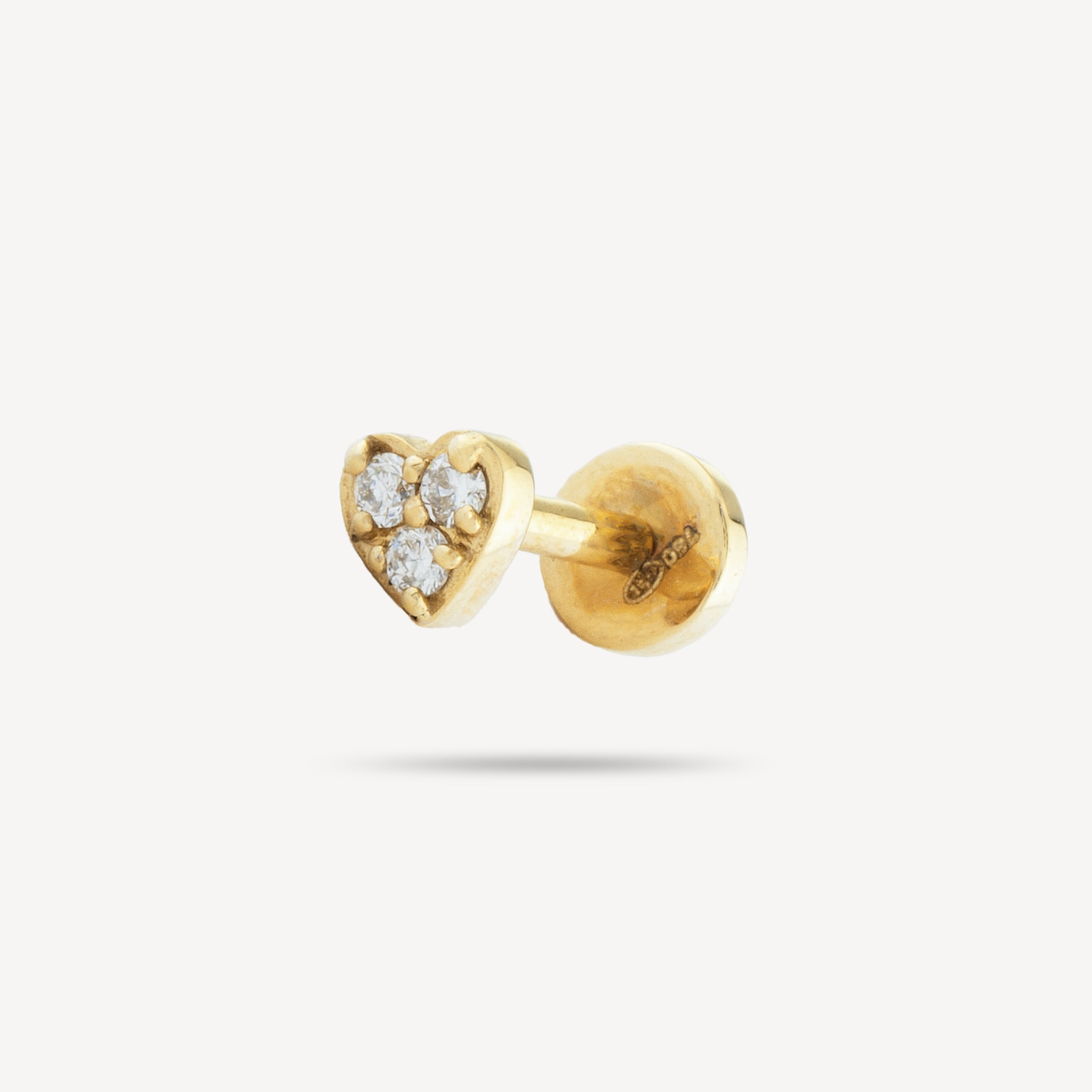 Piercing Stud Yellow Gold Mini Heart Pave