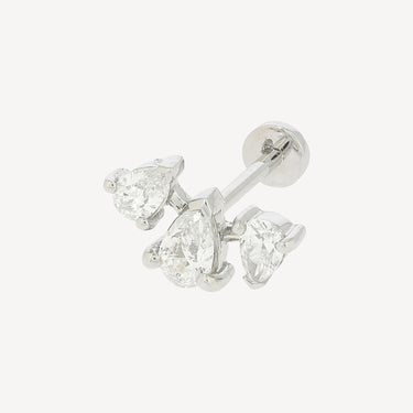 Piercing Stud Three Spaced Pears White Gold Diamonds