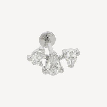 Piercing Stud Three Spaced Pears White Gold Diamonds