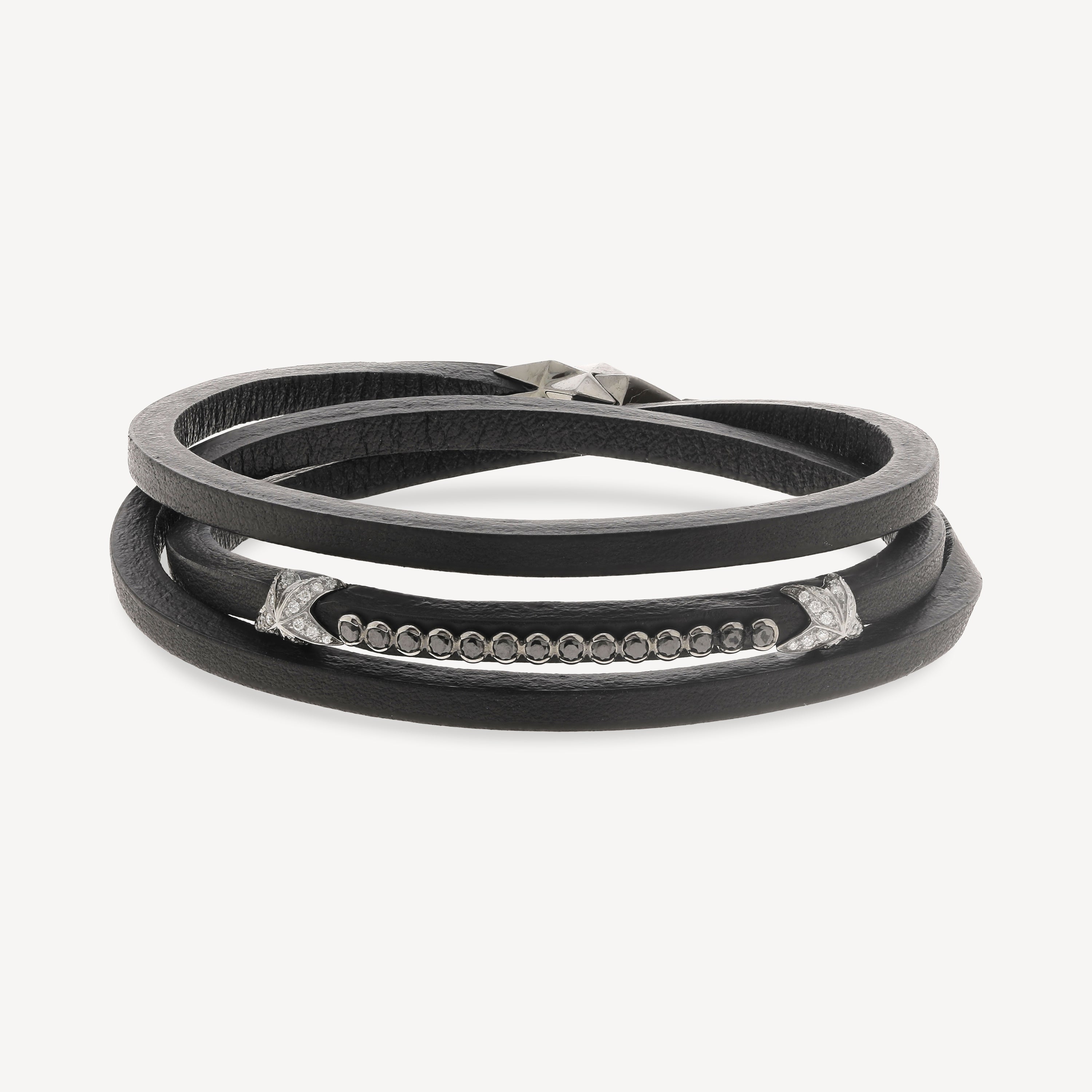 Bracelet Black Gold 2 Stars Black Leather