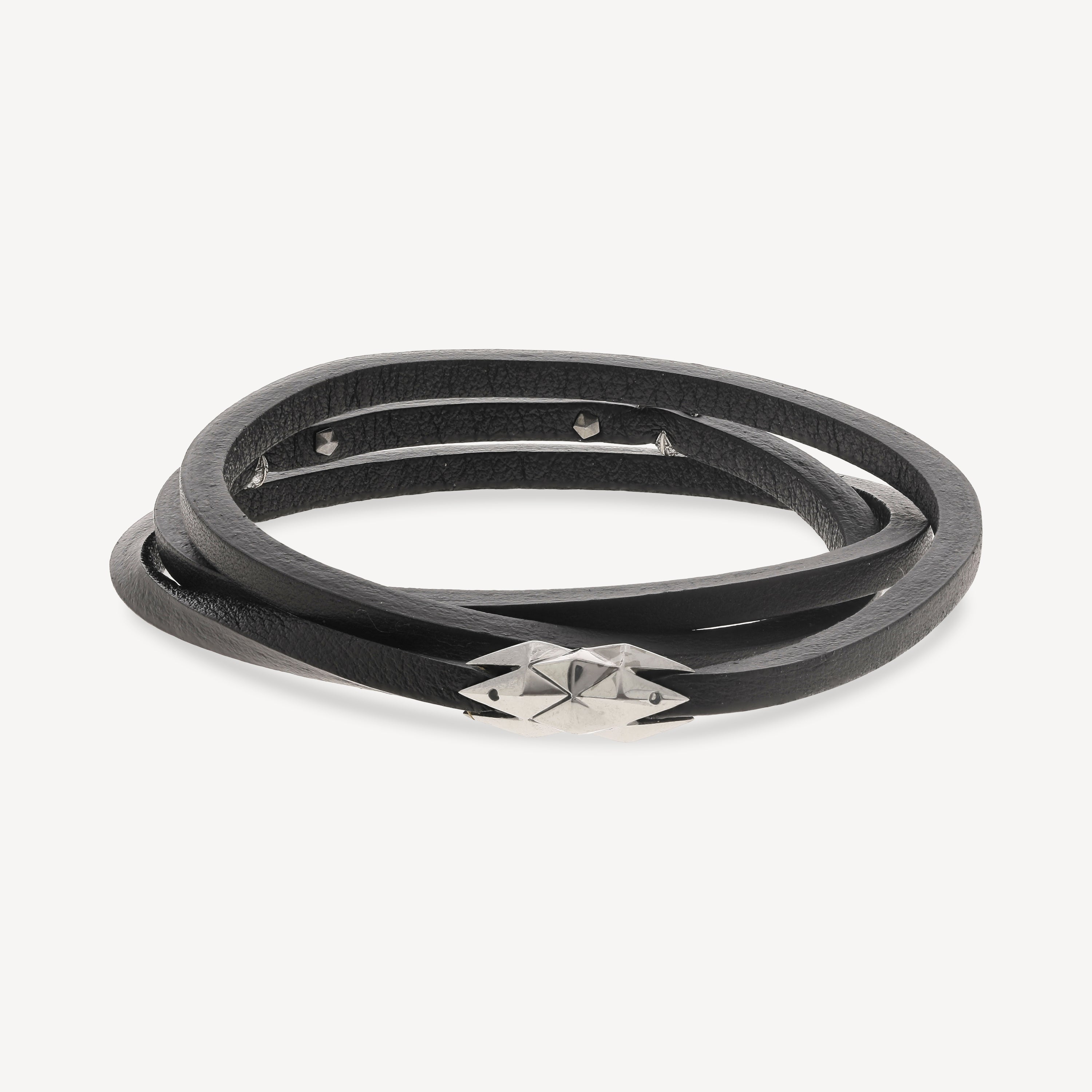 Bracelet Black Gold 2 Stars Black Leather