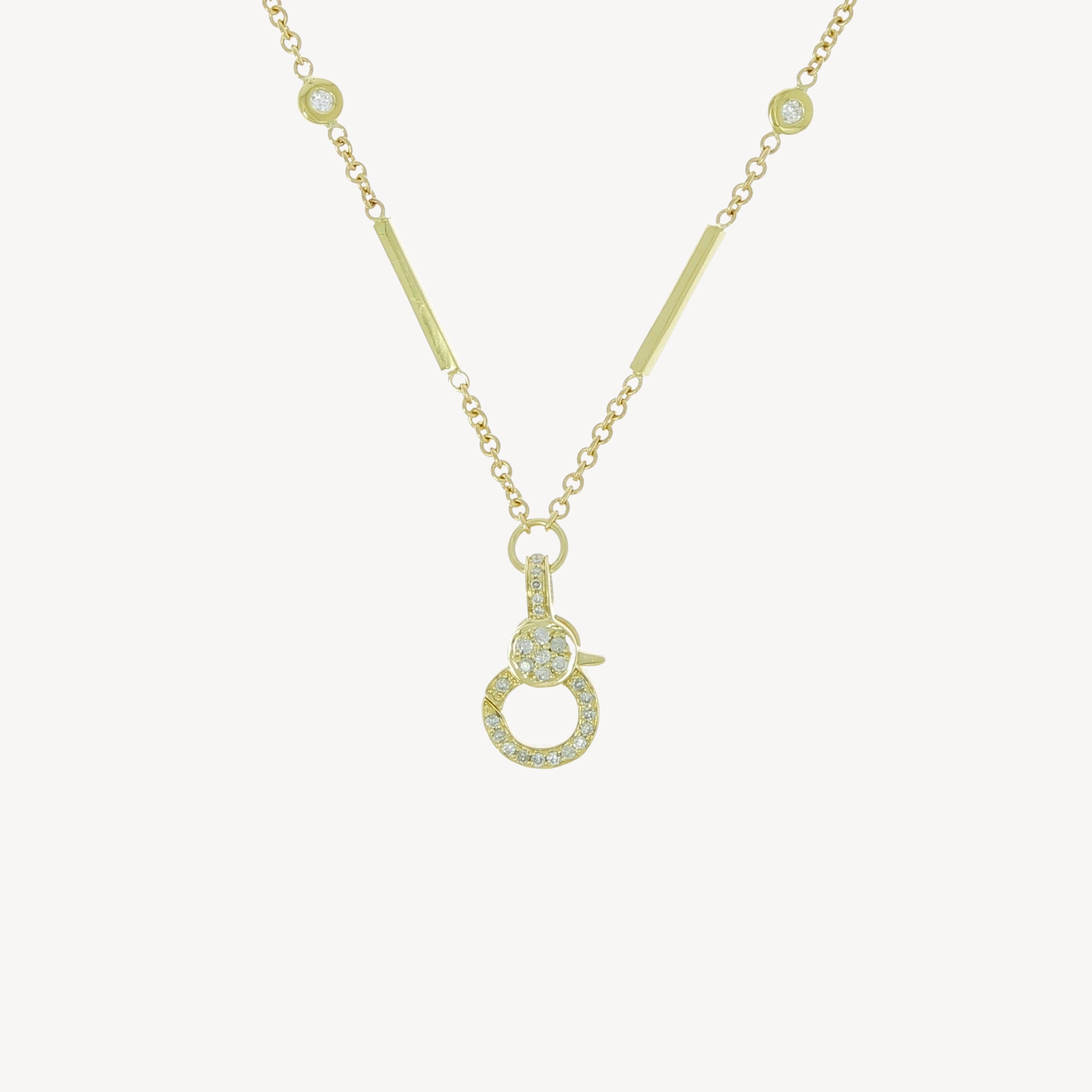 Yellow gold diamond-paved charms necklace