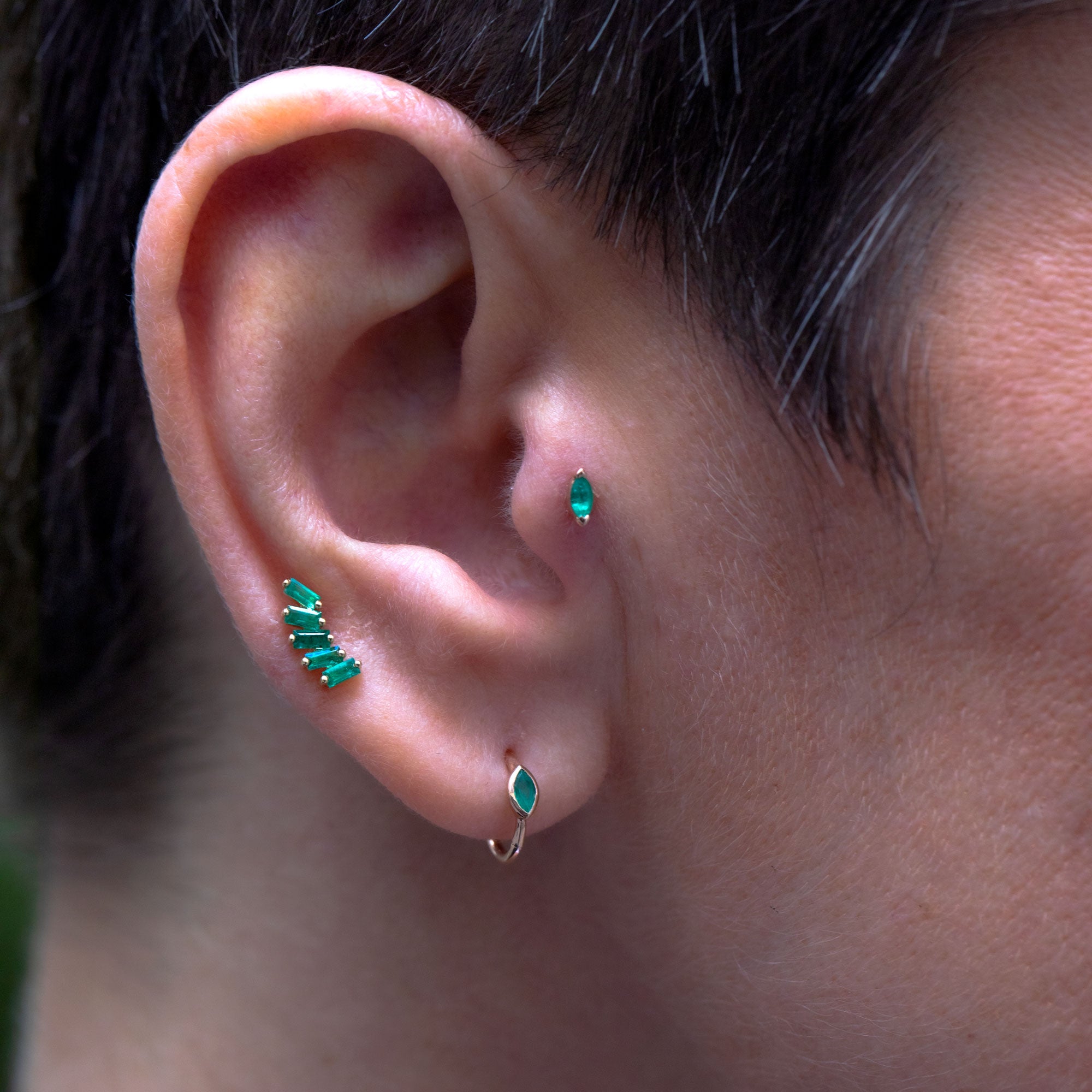 Piercing Hoop 8mm Emerald Marquise 3x2mm Rose Gold