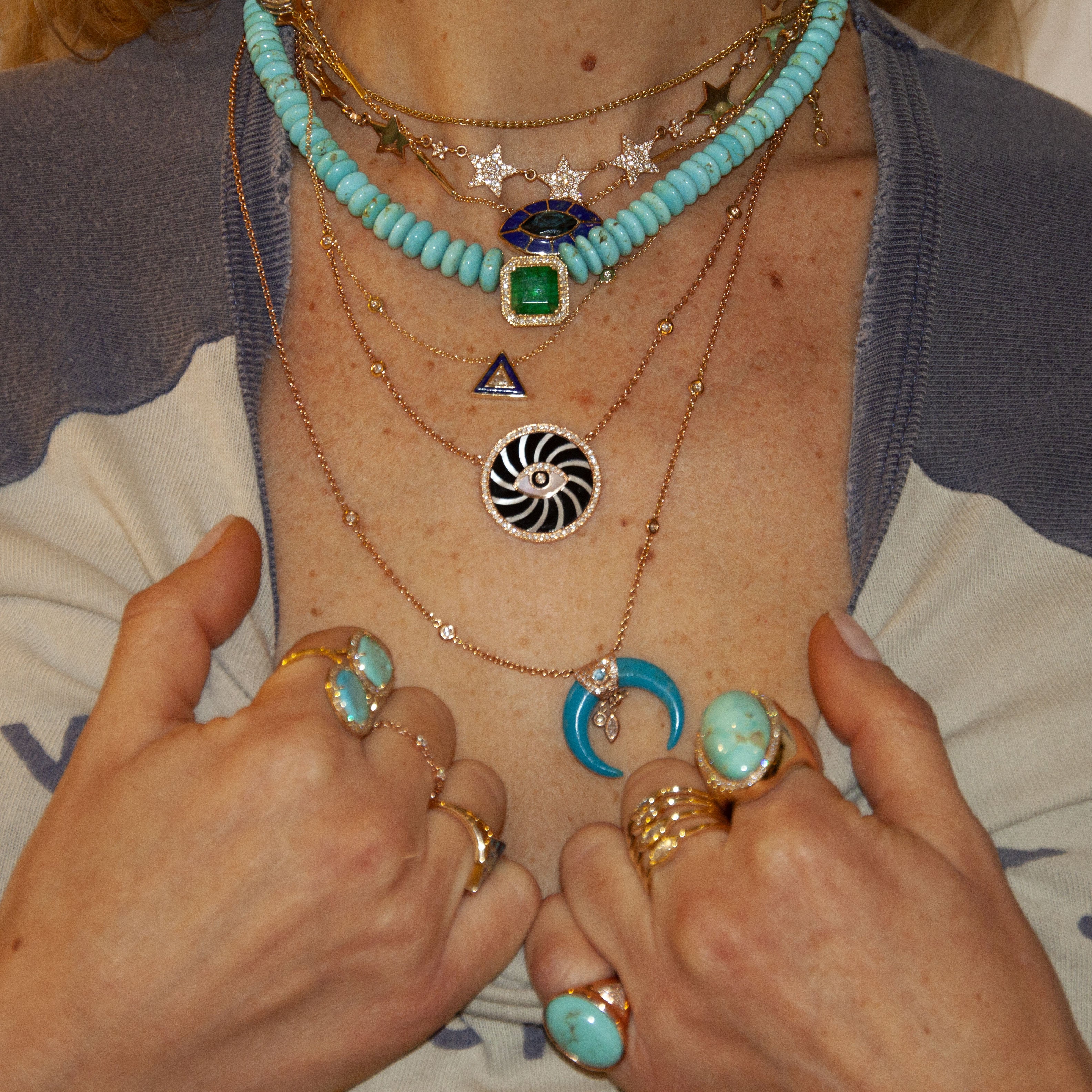 Small lapis and diamond triangle necklace