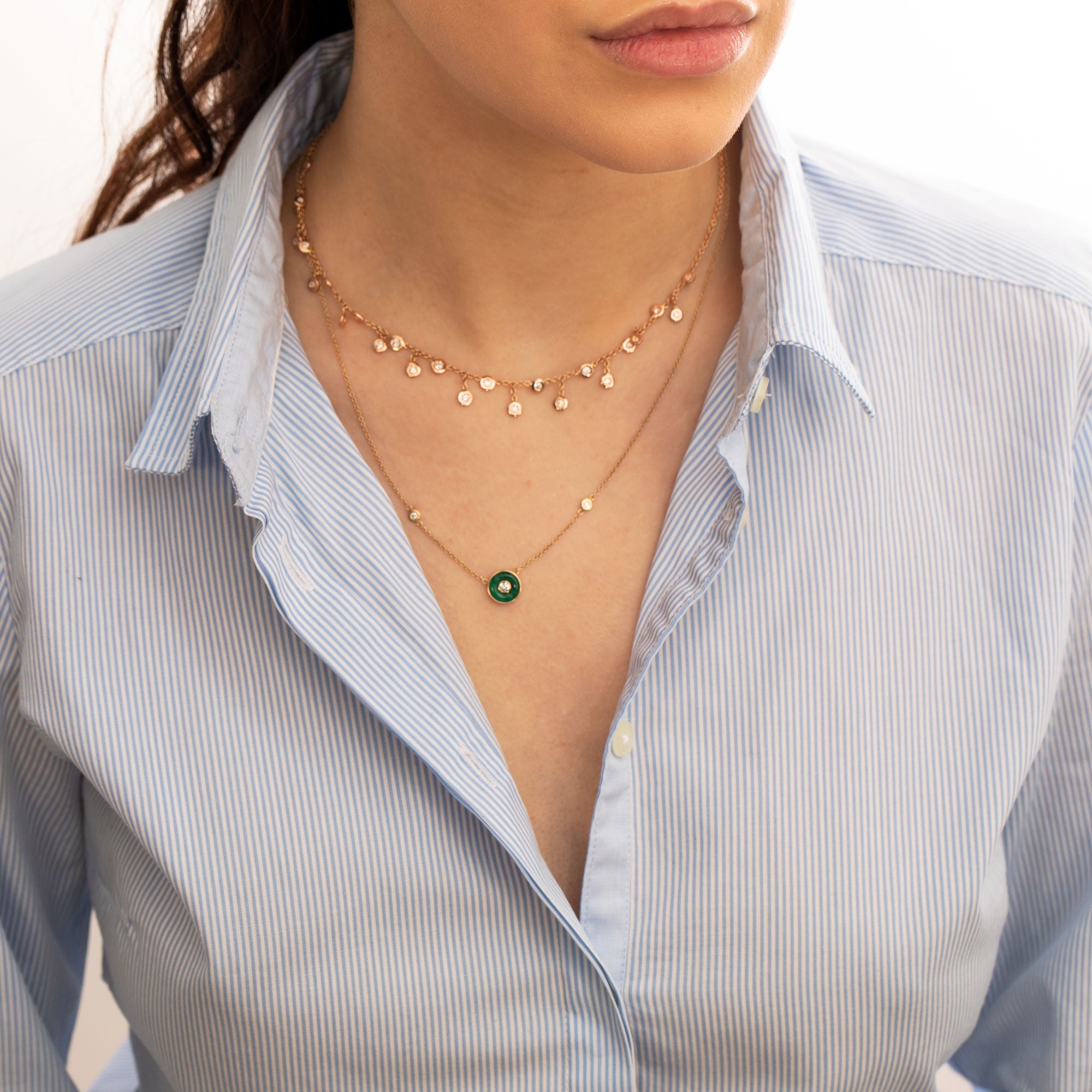 Small round malachite and diamond necklace