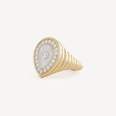 Drop Pearl Diamond Ring Large