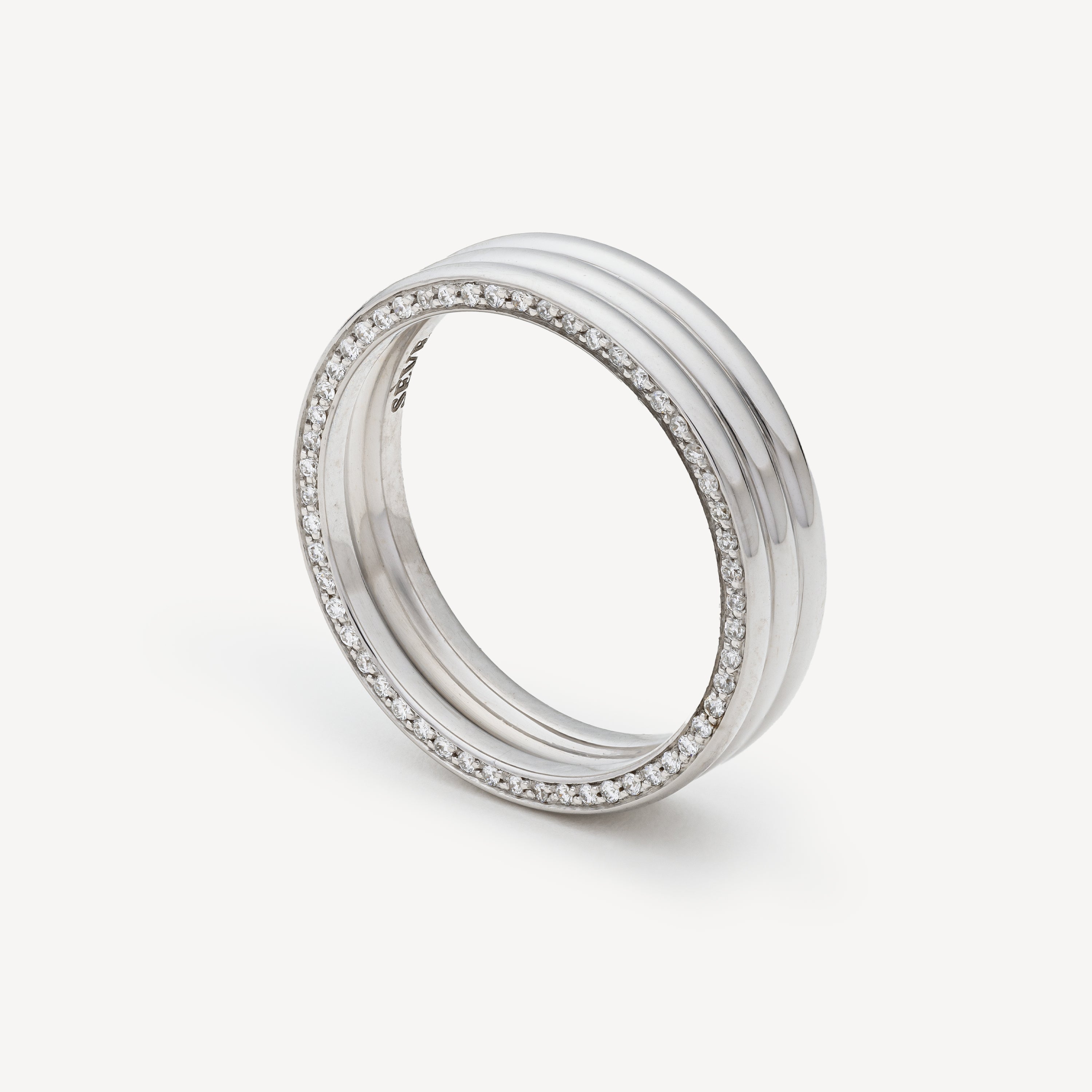 Bague 3 Rangs Diamants Tranche Or Blanc