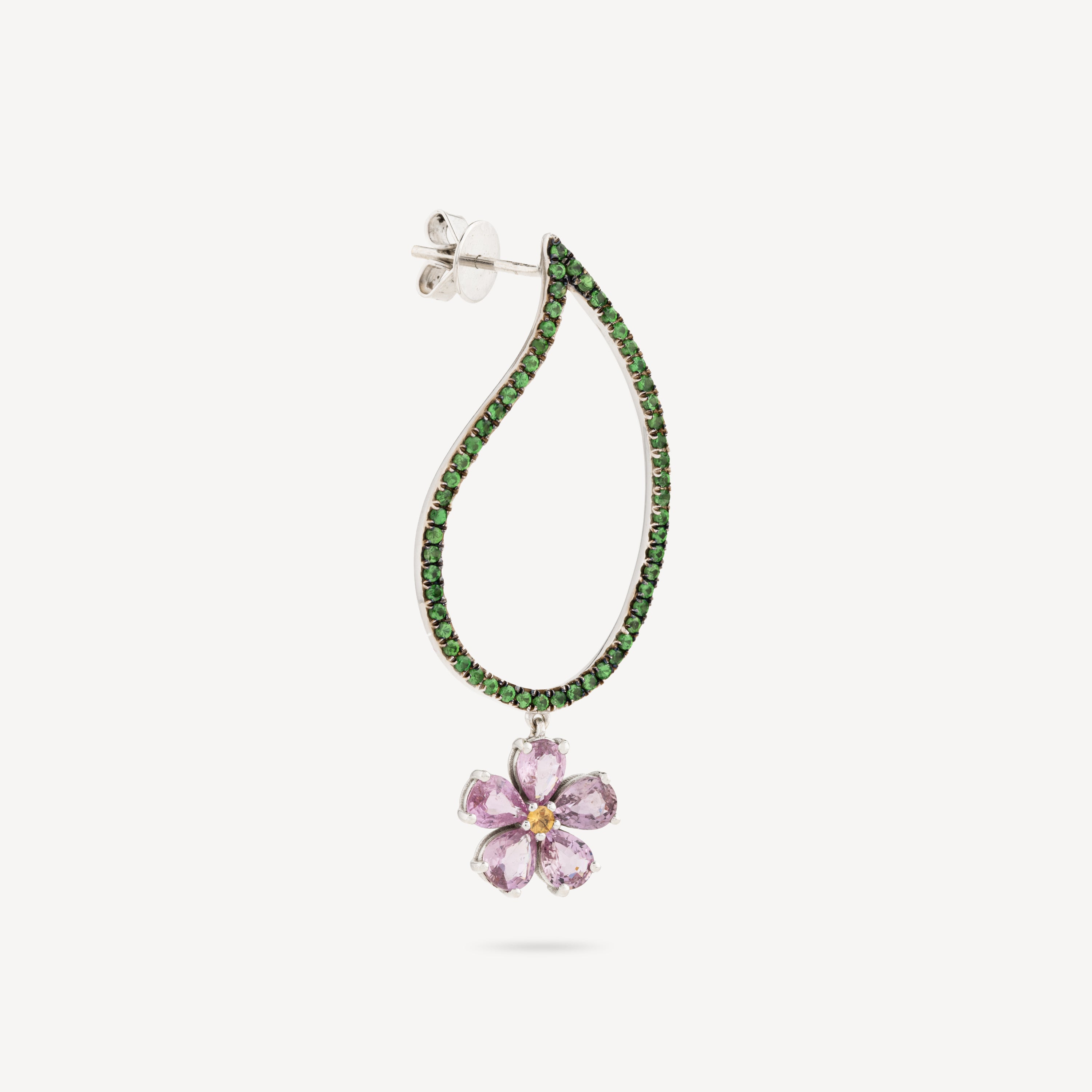 Boucle D'Oreille Forget Me Not Grenat Vert Saphirs