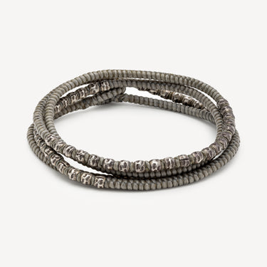 Bracelet Knotted 4 Wrap Grey Thai Hammered Bead