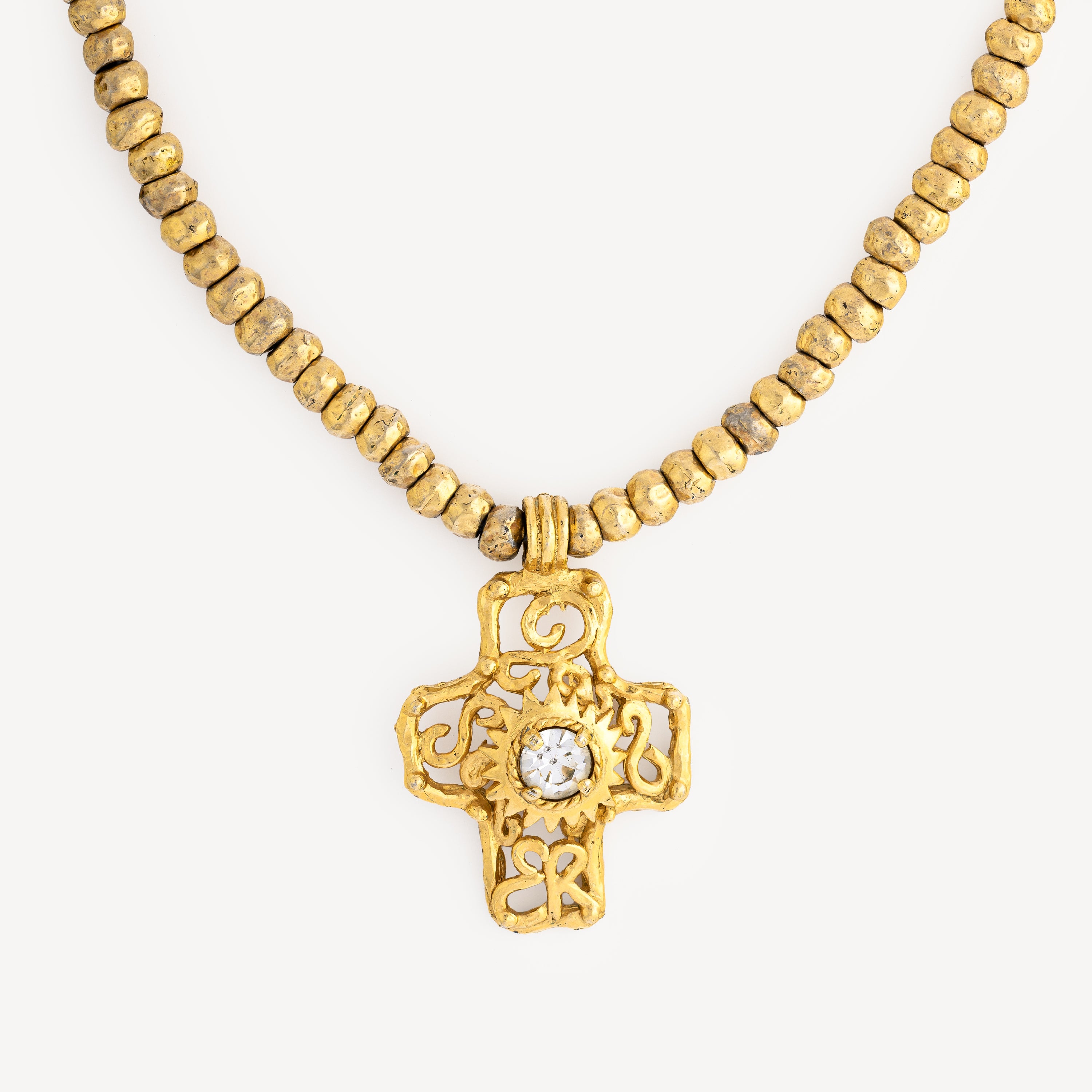 Collier Pendentif Croix Dorée Cristal