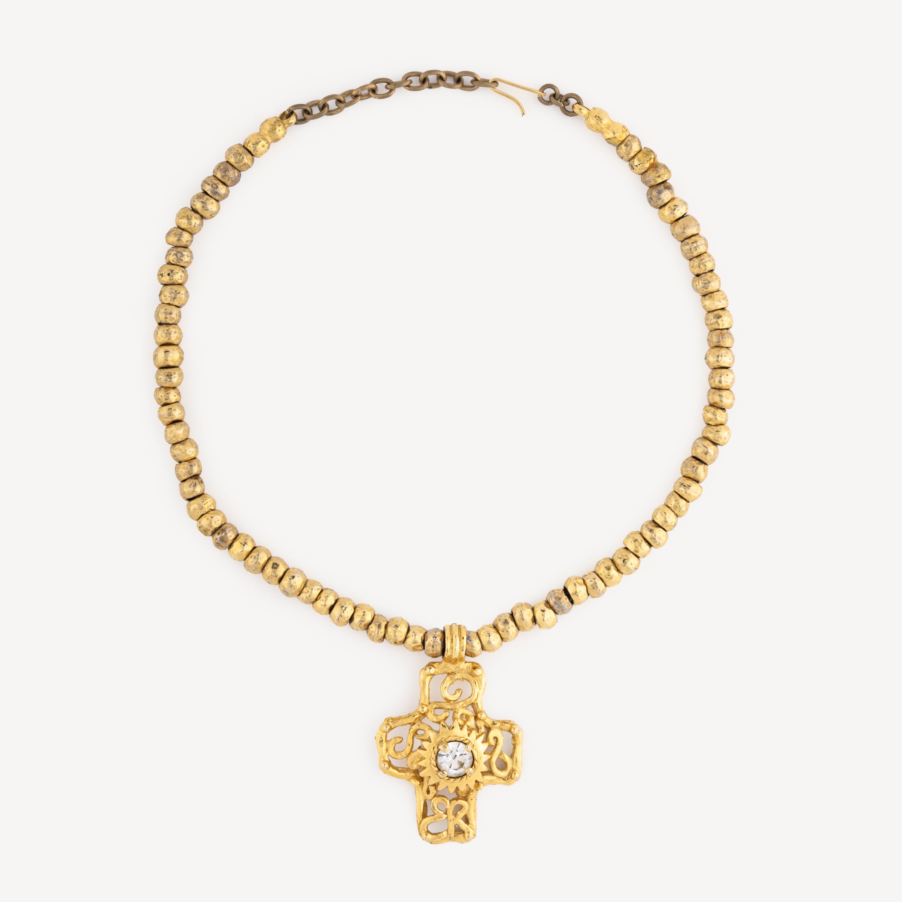 Collier Pendentif Croix Dorée Cristal