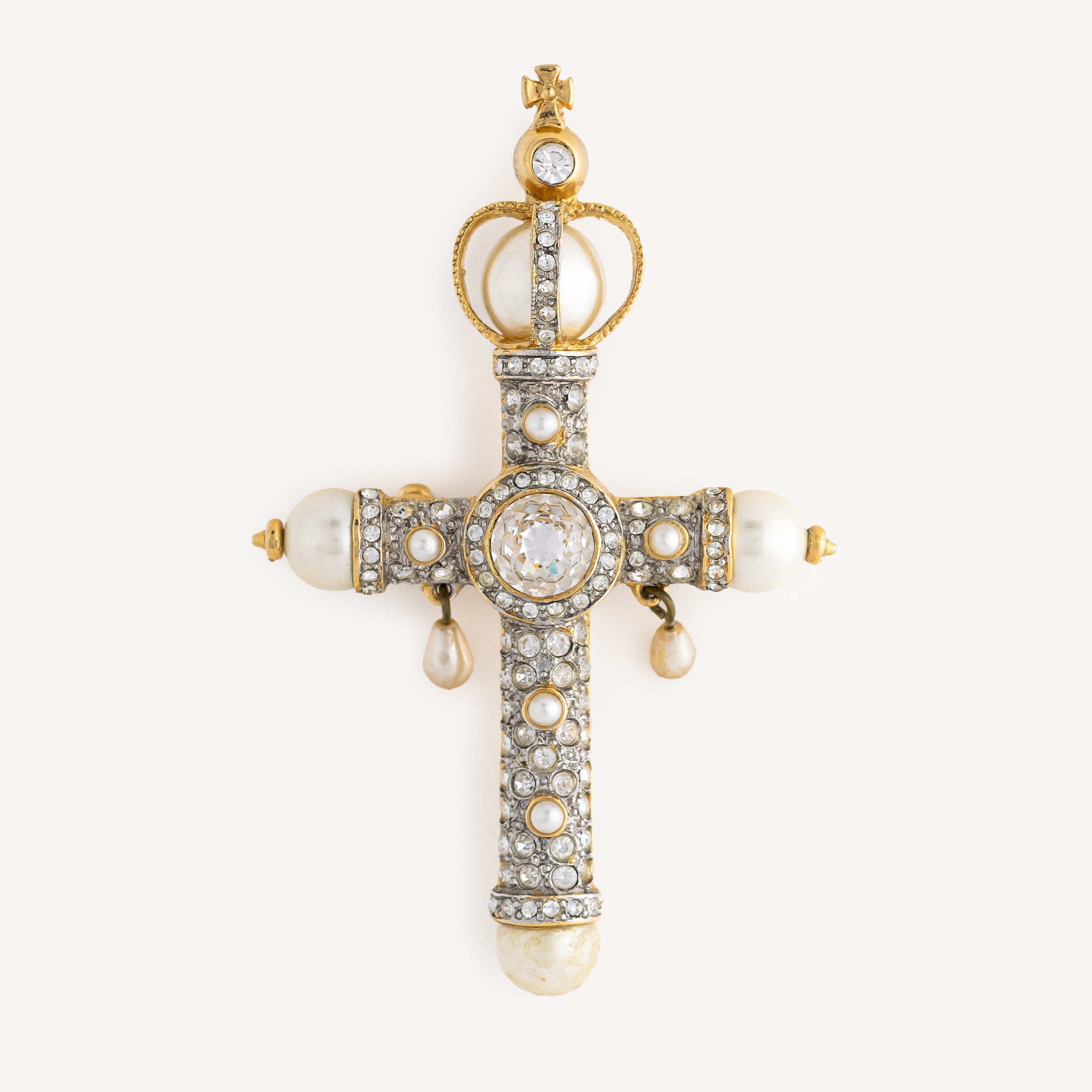 Broche Croix Perles et Cristaux