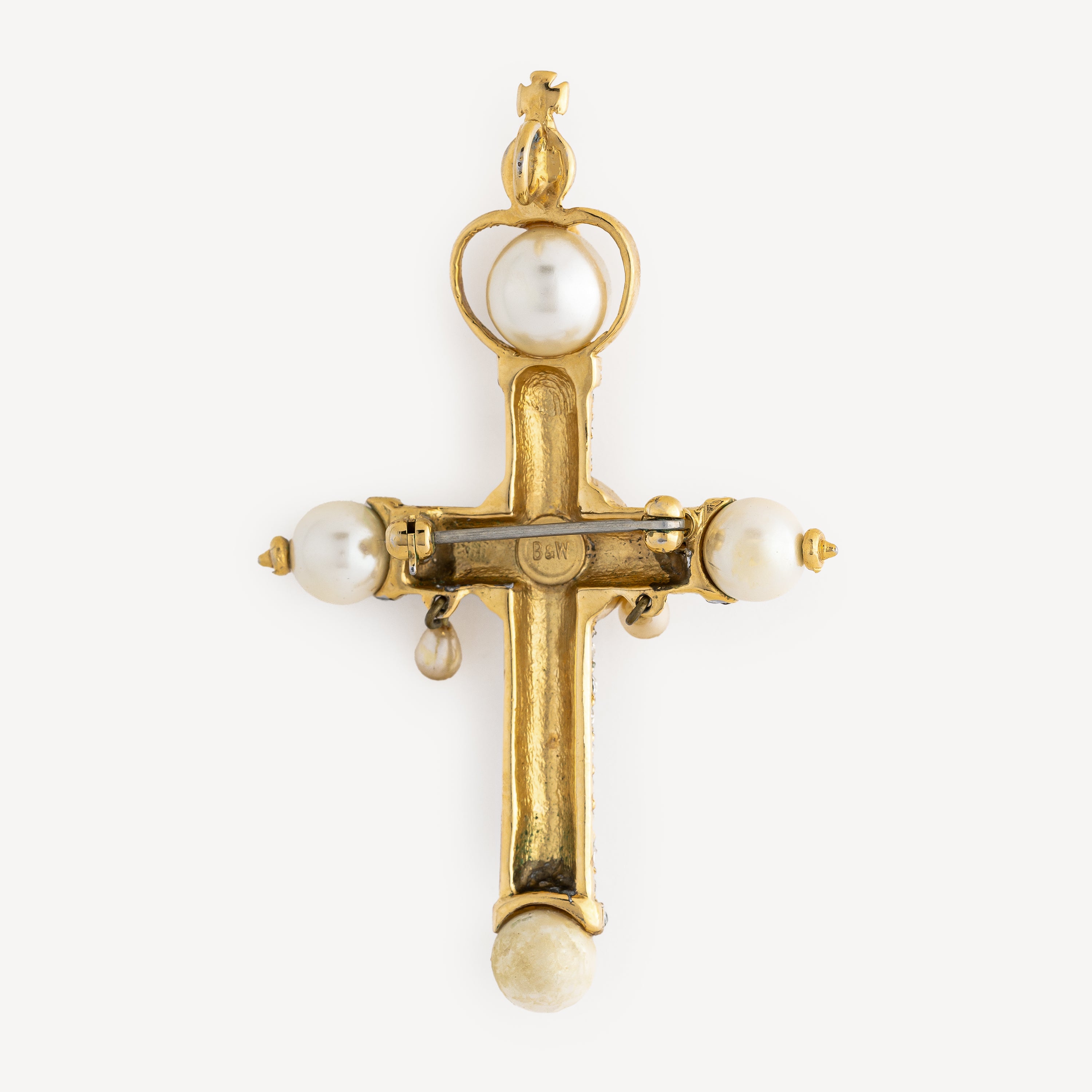 Broche Croix Perles et Cristaux