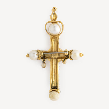 Broche Croix Perles et Cristaux