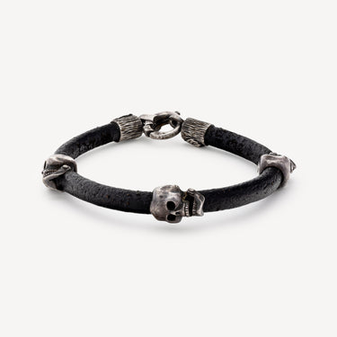 Bracelet Cuir et Têtes de Mort