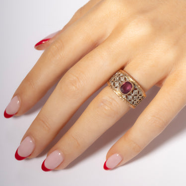 Bague Vintage Rubis et Diamants Or Rose