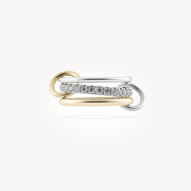 RING 3 RINGS SILVER YELLOW GOLD DIAMONDS