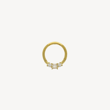 8mm Princess 2x2mm Diamonds Yellow Gold Flat Hoop 