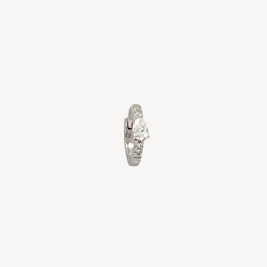 Earring 8mm Pear 3.5mm Half Pavé White Gold Hoop