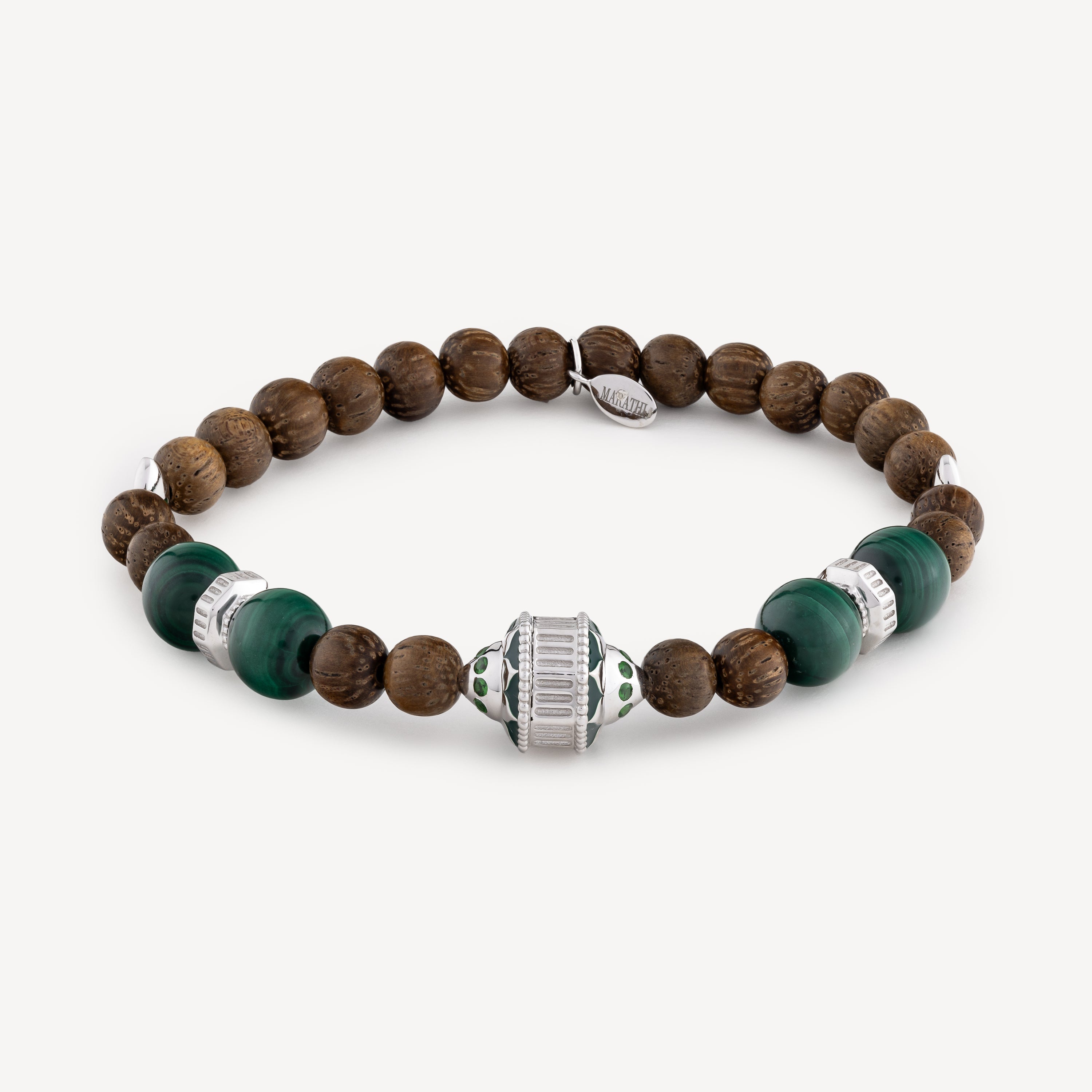 Jaya Wood Bracelet Tsavorites Malachite Silver