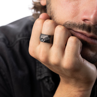 Bague Rock Argent et Diamants Noirs