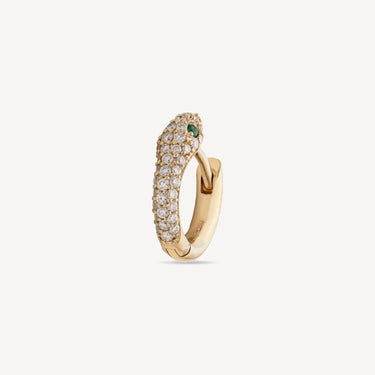 Yellow Gold Pave Diamond Emerald Snake Hoop Piercing