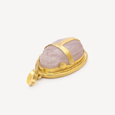 YELLOW GOLD PINK QUARTZ SCARAB CHARM