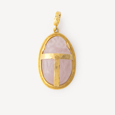 YELLOW GOLD PINK QUARTZ SCARAB CHARM