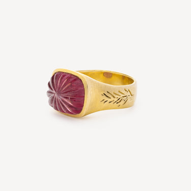 Bague Carved Pink Tourmaline Olive Branch