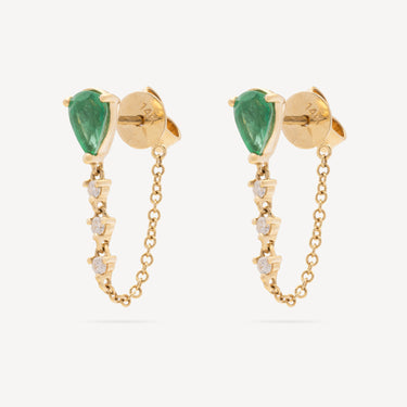 Boucles d'Oreilles Emerald Diamond Chain