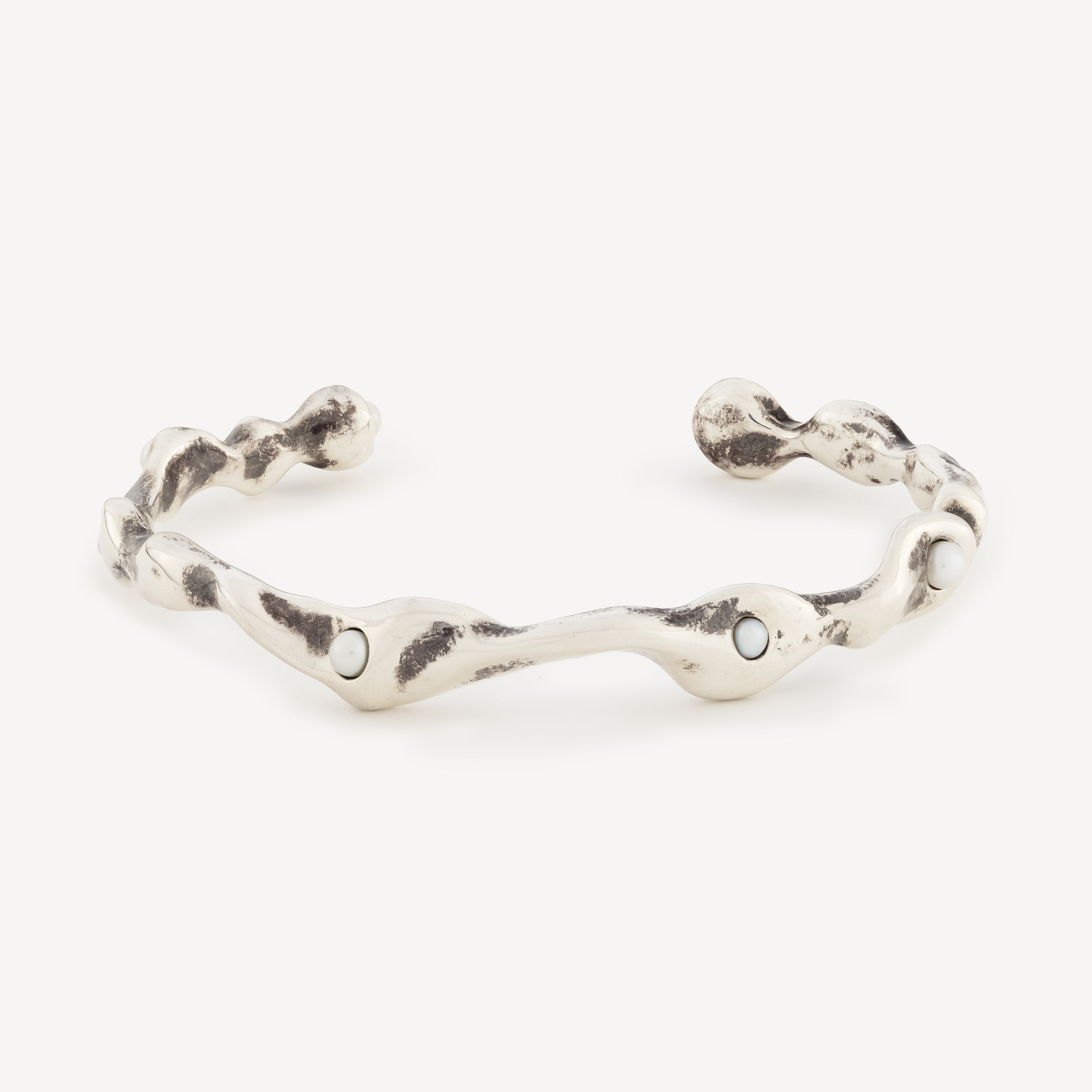 Silver White Pearl Chain Cuff Bracelet