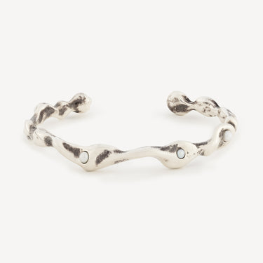 Bracelet Manchette Chaîne Perle Blanche Argent