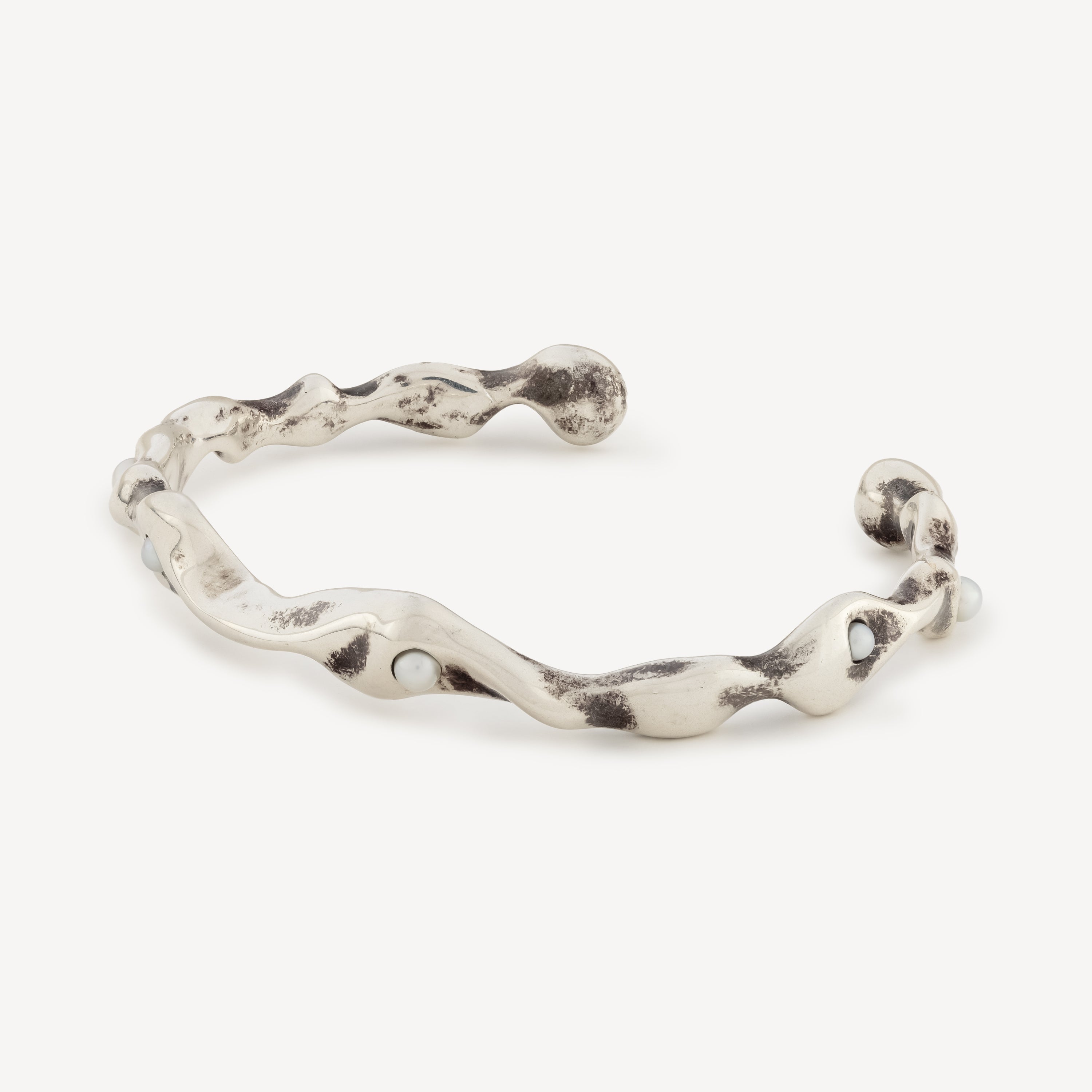 Silver White Pearl Chain Cuff Bracelet