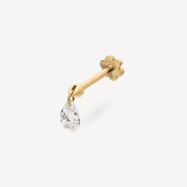 Boucle d'Oreilles Floating Pear Diamond Charm Stud Yellow Gold