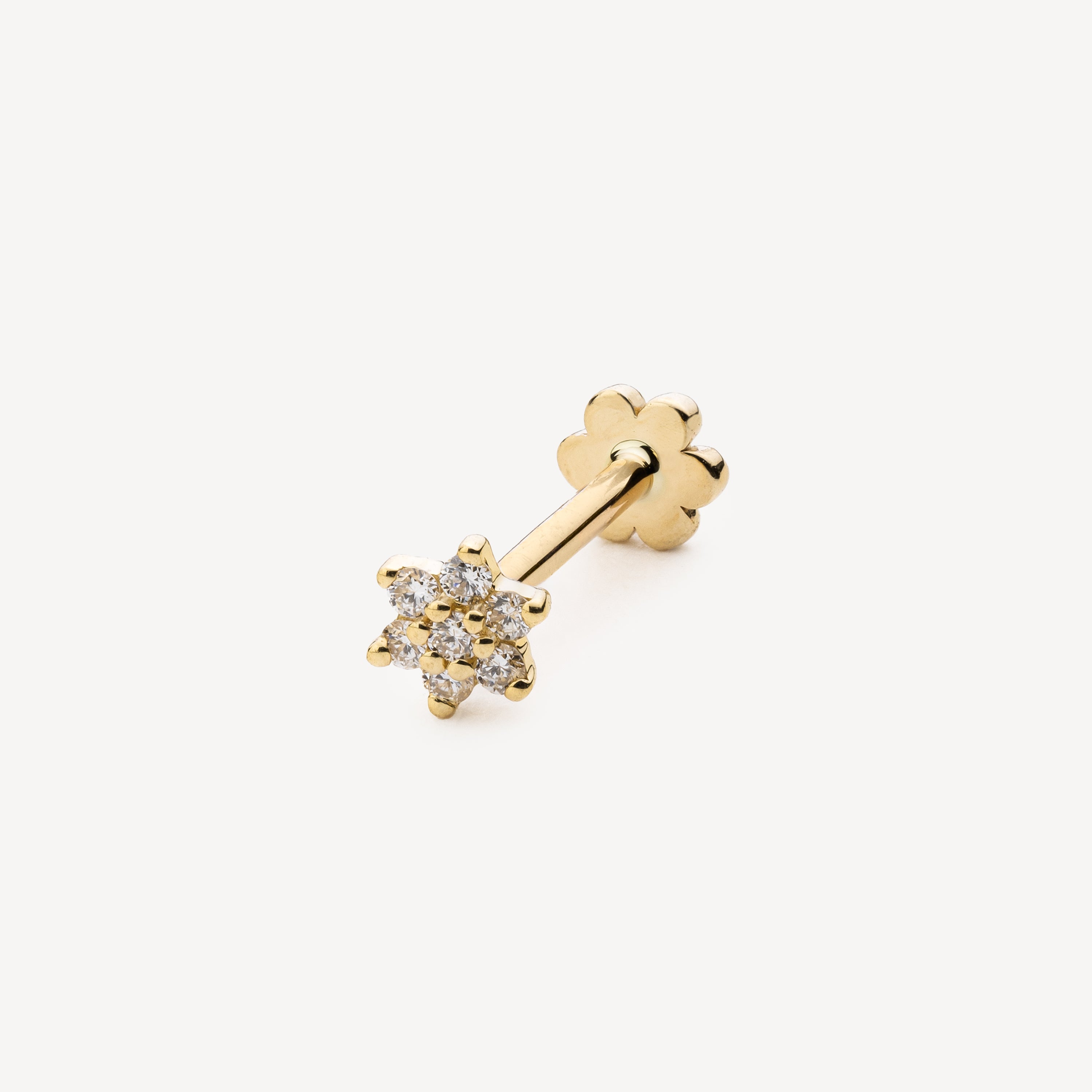 Boucle d'Oreilles Diamond Flower Threaded Stud Yellow Gold