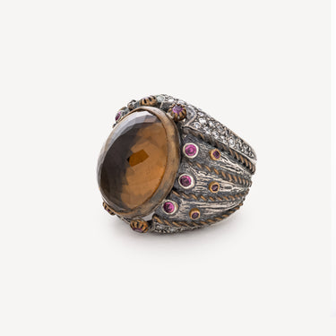 Honey Quartz And Rubellite Ring