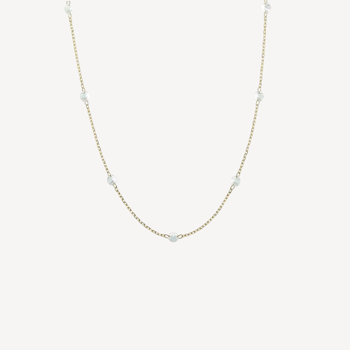 9 Diamonds Encrusted 3mm Yellow Gold Necklace 