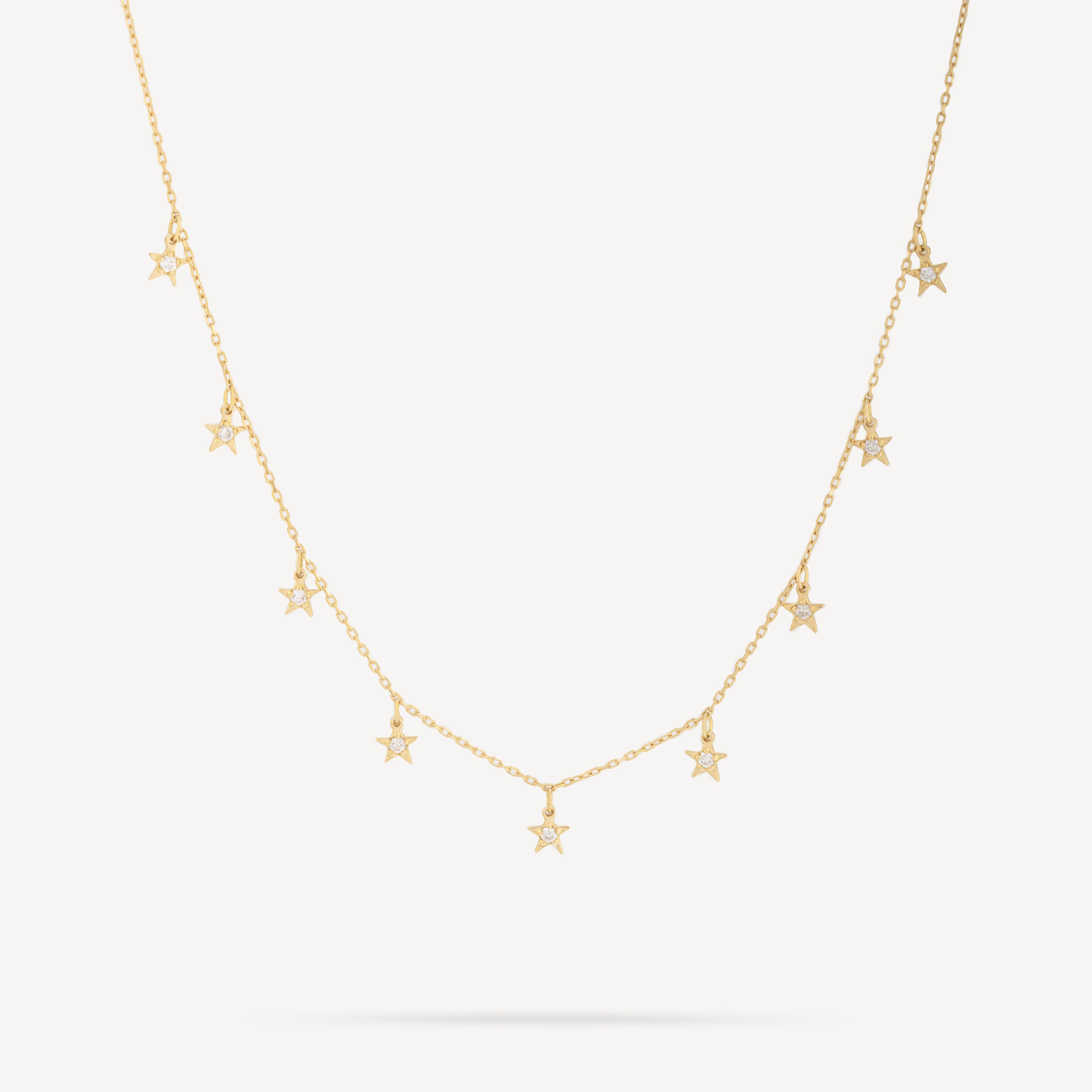 Winzige Stern-Diamant-Halskette aus Gelbgold