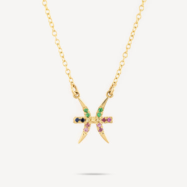 Zodiac fish necklace with multicolored sapphires