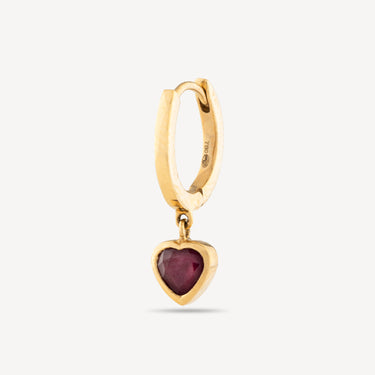 Yellow Gold Ruby Heart Hoop Earrings