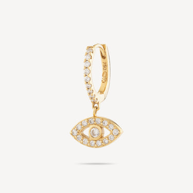 Half Pavee Diamond Hoop Earrings With Pave Eye YG