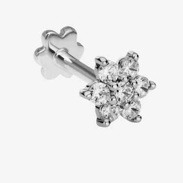 Boucle d'Oreille Stud 5.5mm Diamond Flower Threaded Or Blanc