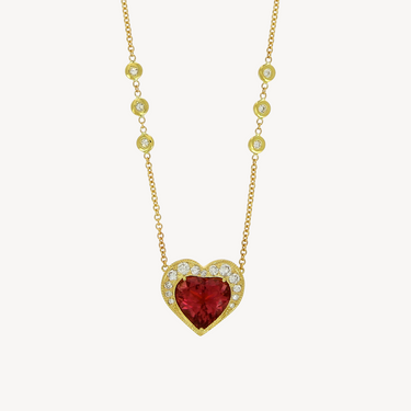 Collier Graduated Diamond Pink Tourmaline Heart