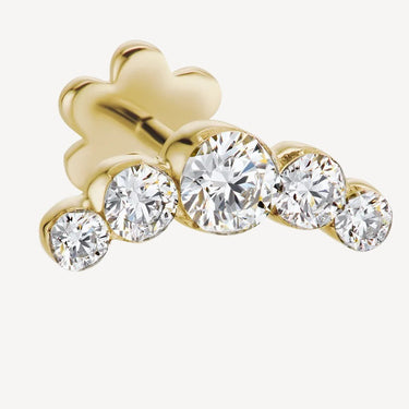 Invisible Stud Earring Set Five Diamond Open Curve Threaded Yellow Gold