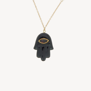 Collier onyx hamsa rubis marquise