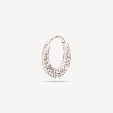 Flat Earring Piercing White Gold Double Line Diamonds