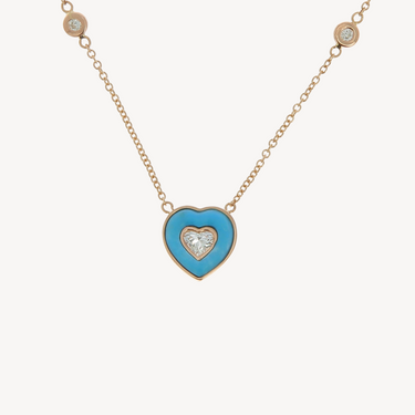 Collier petit coeur turquoise avec diamant